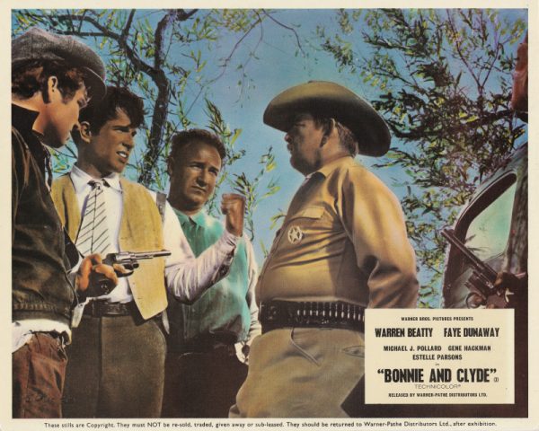 (l-r) Michael J. Pollard, Warren Beatty, Gene Hackman (and two others)