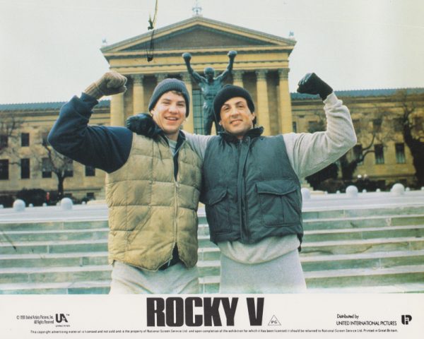 Tommy Morrison alongside Sylvester Stallone on the famous "Rocky steps" in Philadelphia, Pennsylvania