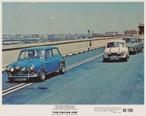 Two Mini Coopers in a classic scene from The Italian Job (1969