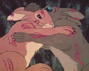 A scene from the finale of Watership Down (1978)