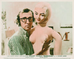 A vintage cinema lobby card from Bananas (1971), featuring Woody Allen