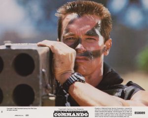 A key marketing image from the Arnie action romp Commando (1985)