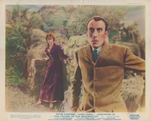Christopher Lee as Sir Henry with Marla Landi as Cecile in The Hound of the Baskervilles (1959)