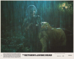 A scene from The Return of the Living Dead (1985) captured on a vintage American cinema lobby card