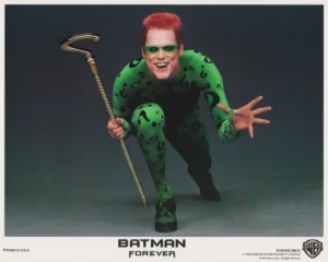 Jim Carrey as The Riddler in a promotional shot from Batman Forever (1995)