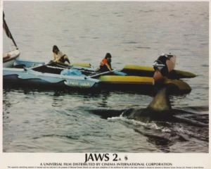 A vintage Jaws 2 British lobby card - shark attack!