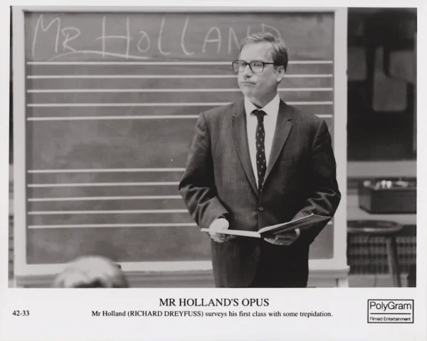 Mr. Holland (Richard Dreyfuss) surveys his first class with some trepidation in Mr. Holland's Opus (1996)
