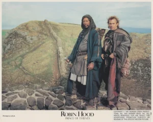 Morgan Freeman with Kevin Costner in a scene from Robin Hood: Prince of Thieves (1991)