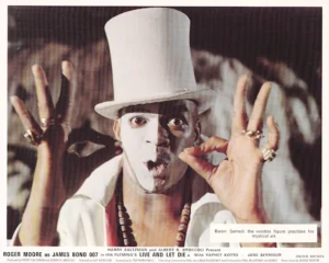 Baron Samedi the voodoo figure practises his mystical art in a scene from Live and Let Die (1973)