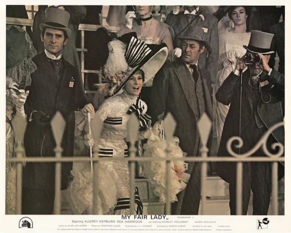 Audrey Hepburn and Rex Harrison in a scene from My Fair Lady (1964) British Front of House Lobby Card (scanned-in image)